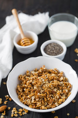 home made granola on wooden surface surface