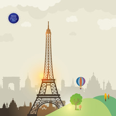 Fototapeta na wymiar Paris Cityscape Travel & Tourism Cityscape with Eiffel Tower