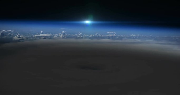 Hurricane Edouard Eye Side View Blue Flare Sunrise Animation, 4K some elements furnished by NASA images