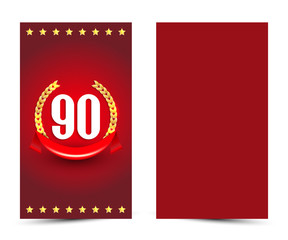 90 years anniversary decorated greeting / invitation card template with golden elements.