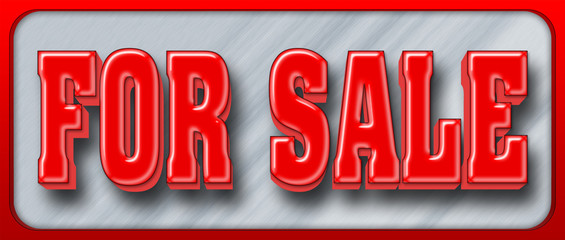 Stock Illustration - Red Bold Text FOR SALE, 3D Illustration, Steel Background.