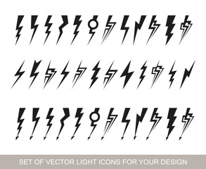 Lightning set on yellow. Huge vector icon set