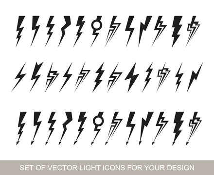 Lightning set on yellow. Huge vector icon set