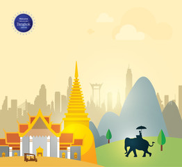 Bangkok Cityscape Travel & Tourism Illustration with Thailand Heritage