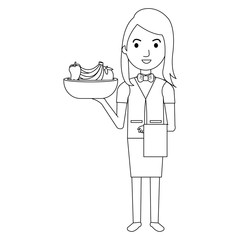 elegant waiter with vegetables in bowl vector illustration design