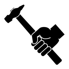 Hand holding hammer on a white background