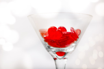 Love Background, glass hearts in martini glass with Copy Space