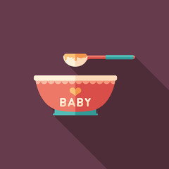 Baby food flat square icon with long shadows.