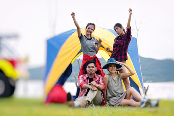 Group of Young Asian Camper Enjoy Camping Outdoors .