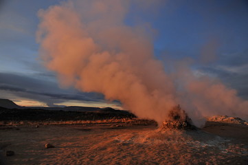 Iceland. Sunrise on the geothermal site Hverir