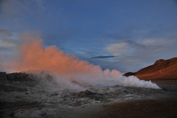 Iceland. Sunrise on the geothermal site Hverir