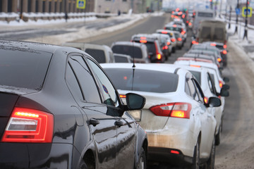 machines in a city traffic jam