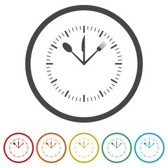 Time For Lunch icons set, 6 Colors Included