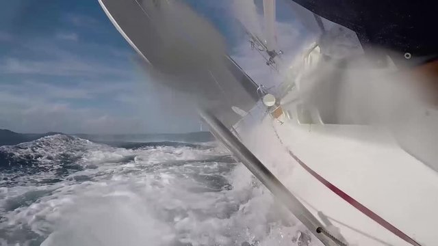 Onboard Sailboat Sailing High Wind
