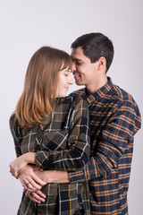 A young couple of lovers gently embrace each other, show their love.