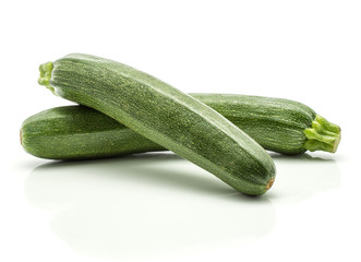 Green zucchini isolated on white background two raw courgette.