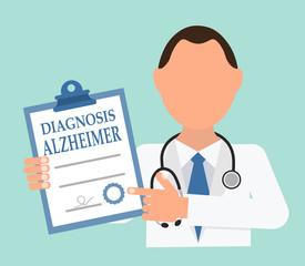 Доктор держит в руках документ с диагнозом Болезнь Альцгеймера
