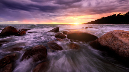 Fototapeta premium Beach sunset , Beautiful natural summer seascape Thailand .