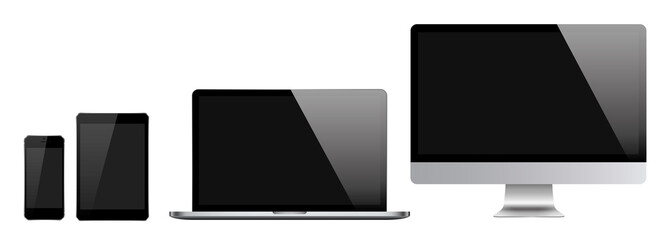 Set of computer, laptop, tablet and phone in a flat vector style