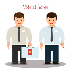 Obraz premium Members of the election Commission with a portable box for voting. Vector.