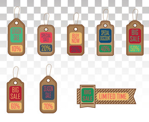 Sale concept, formed of  tags; great for shopping, sales, advertising, discounts and promotion . Vector illustration. Eps 10. Retro style.