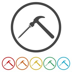 Hammer and nail icon, 6 Colors Included