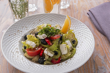 salad with fresh vegetables feta cheese goat tomato pepper salad olives