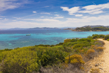 view over coastline taken from Santa Maria island in La Maddalena Archipelago, Sardinia Italy, colors of Sardinia
