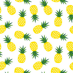 yellow pineapple with triangles geometric fruit summer tropical pattern on a white background seamless vector - obrazy, fototapety, plakaty