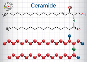 Ceramide molecule ,  is composed of sphingosine and a fatty acid. Sheet of paper in a cage.
