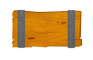 Wooden board banner with metal parts isolated