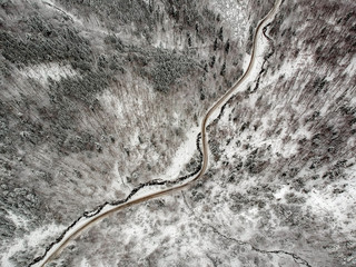 Aerial view of a road in winter