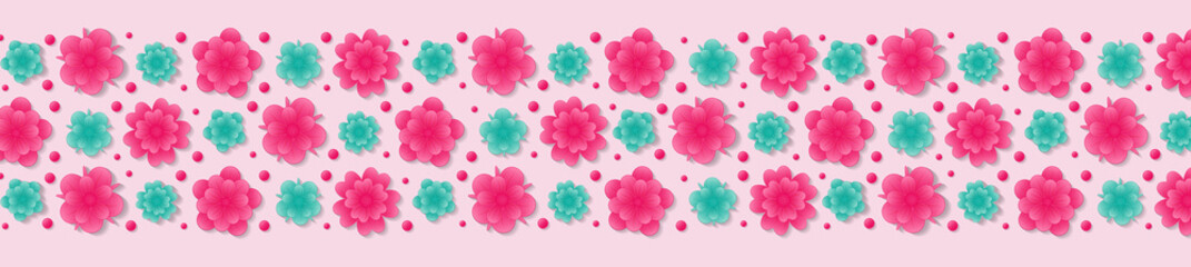 Panoramic banner with multicoloured flowers. Vector.