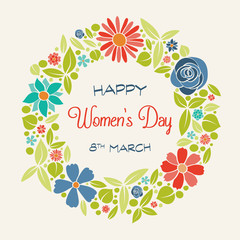 Women's Day - vintage card with hand drawn flowers. Vector.