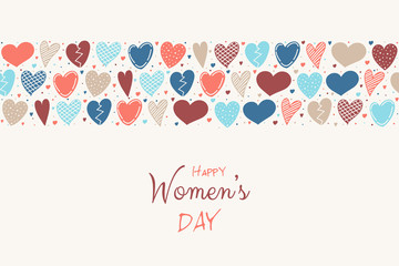 Women's Day - cute card with hand drawn hearts. Vector.