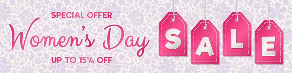 Beautiful Banner For Women S Day Sale Concept With Cartoon