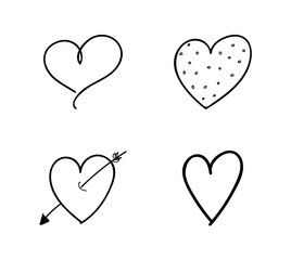 Hand drawn hearts icons - cute sketch. Vector.