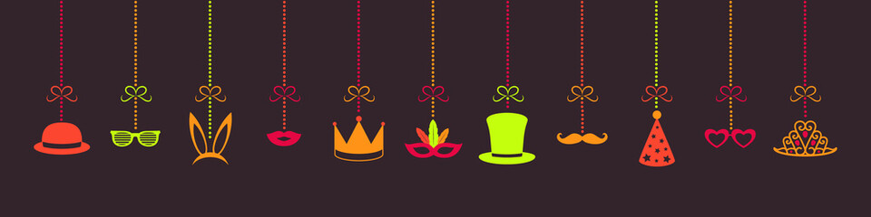 Funny hanging party elements - carnival, photobooth and birthday party. Vector.