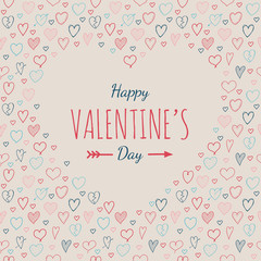 Cute card with heart sketch and wishes for Valentine's Day. Vector.