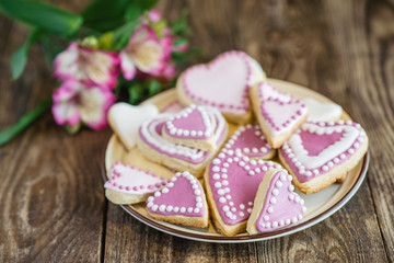 pink Valentine's heart shaped cookies