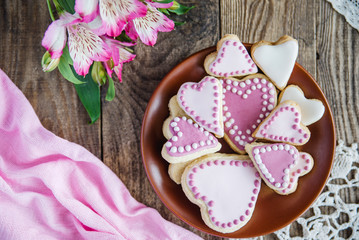 pink Valentine's heart shaped cookies