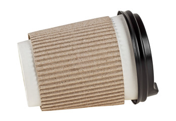 Paper cup of coffee on a white background