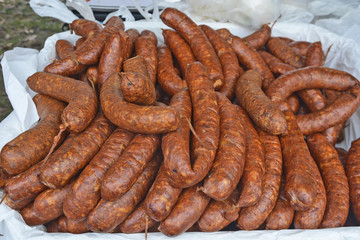 Freshly produced sausages