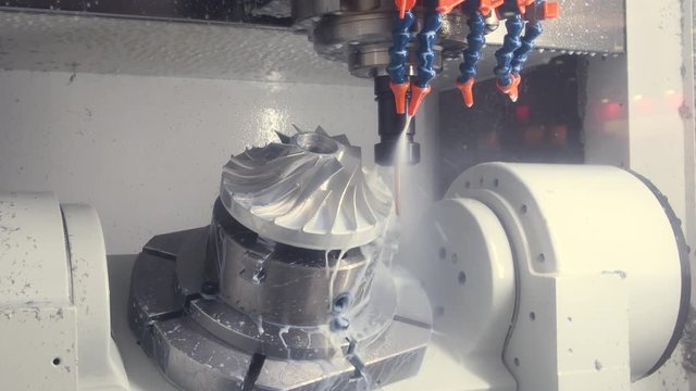 Milling metalwork process. CNC metal machining by vertical mill