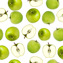 Background seamless of realistic green apples pattern.