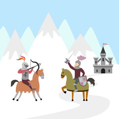 Tournament of two knights on horsebacks.