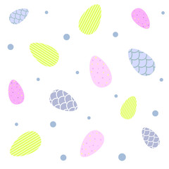 Beautiful easter background with pink blue and yellow egg and blue dots cartoon style vector illustration