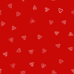 chaotic vector red doodle hearts seamless pattern - for Valentine's day