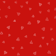 chaotic vector red doodle hearts seamless pattern - for Valentine's day