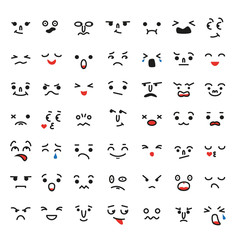 Set of cartoon kawaii faces, different emotions.